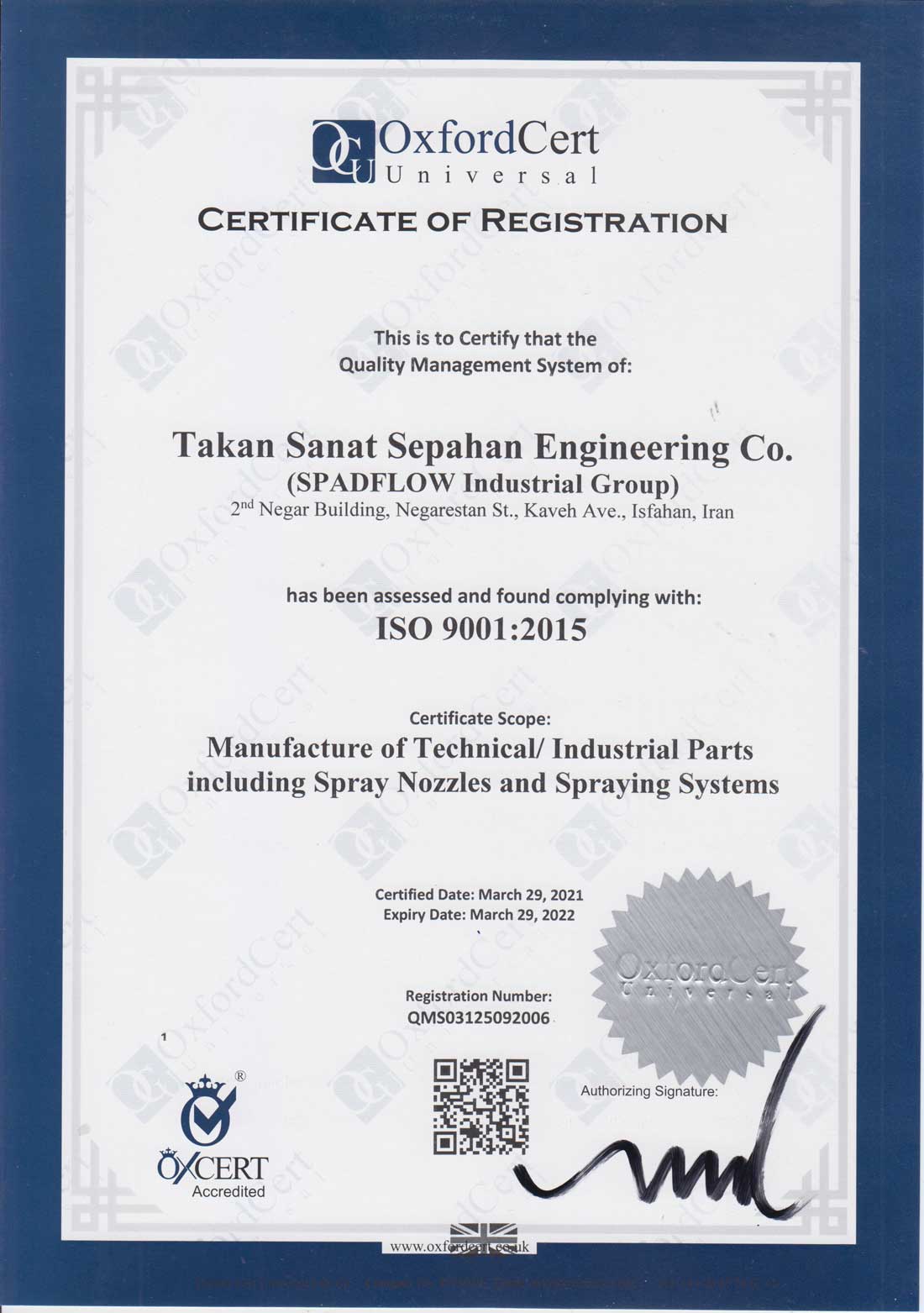 Spadflow ISO  9001 2015